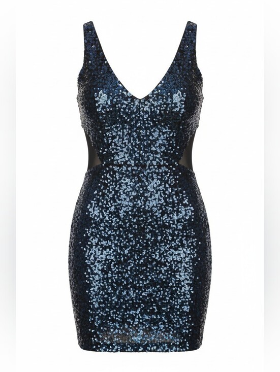 bebe Dresses & Skirts - Bebe Navy Sequin V-Neck Bodycon Mini Dress